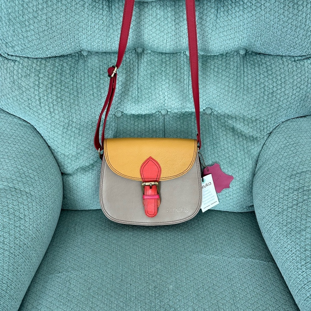 Soruka Ally Recycled Sustainable Leather Handmade Saddle Crossbody Bag Purse